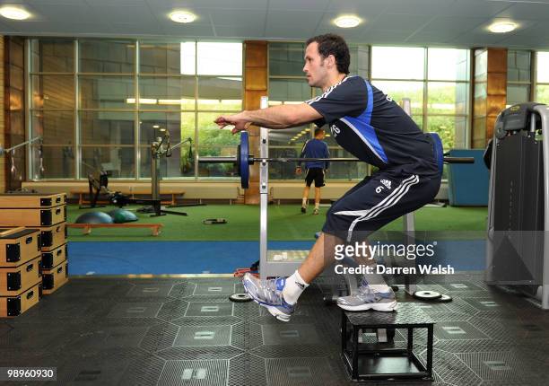 Ricardo Carvalho of Chelsea trains in the gym during a training session at the Cobham training ground on February 26, 2010 in Cobham, England.