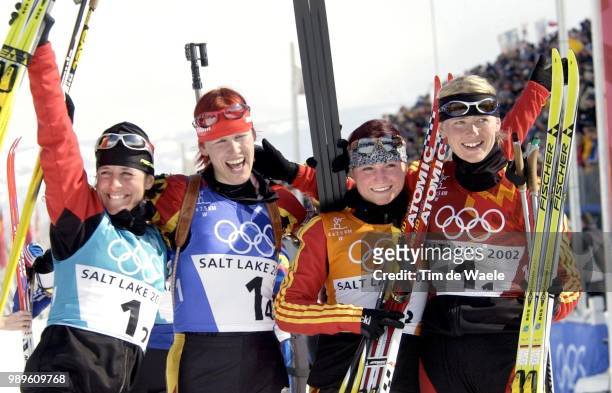 Winter Olympic Games : Salt Lake City, 2/18/02, Midway, Utah, United States --- Germany'S Winning Foursome In The Women'S 4X7.5K Biathlon Relay At...