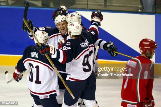 Winter Olympic Games : Salt Lake City, 2/18/02, West Valley City, Utah, United States --- Usa'S Teammates Congratulate Each Other In The Usa Vs...