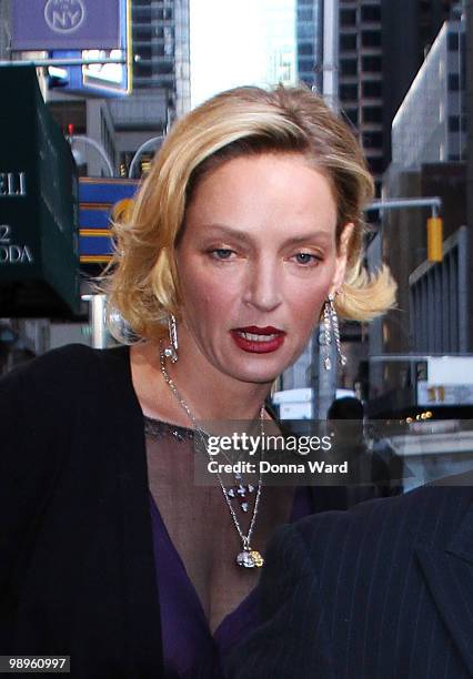 Uma Thurman visits "Late Show With David Letterman" at the Ed Sullivan Theater on May 10, 2010 in New York City.