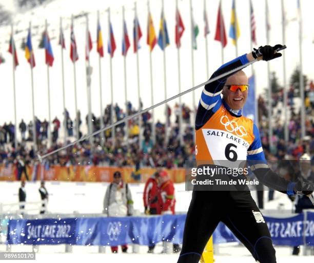 Winter Olympic Games : Salt Lake City, 2/19/02, Midway, Utah, United States --- Tor Arne Hetland Of Norway Celebrates His Gold Medal Finish In The...