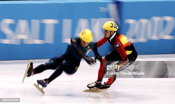 Winter Olympic Games : Salt Lake City, 2/20/02, Salt Lake City, Utah, United States --- Short Track Speed Skater Steven Bradbury Of Australia Falls...