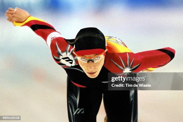 Winter Olympic Games : Salt Lake City, 2/20/02, Kearns, Utah, United States --- German Speed Skater Anni Freisinger Skates To A World Record Time Of...