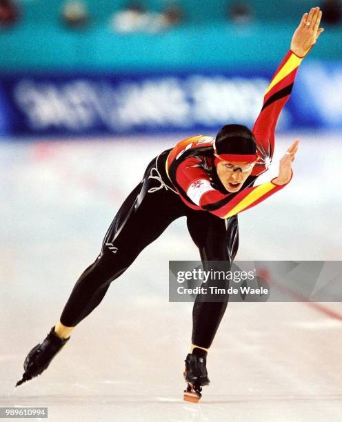 Winter Olympic Games : Salt Lake City, 2/20/02, Kearns, Utah, United States --- German Speed Skater Anni Freisinger Skates To A World Record Time Of...
