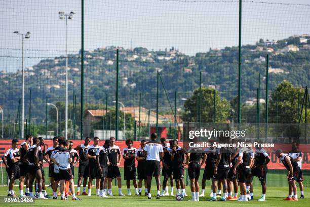 Patrick Vieira head coach of Nice and the players during the Training Session of OGC Nice on July 2, 2018 in Nice, France.