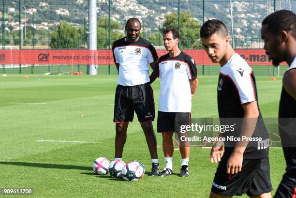 Patrick Vieira head coach of Nice and his assistant Frederic Gioria during the Training Session of OGC Nice on July 2, 2018 in Nice, France.