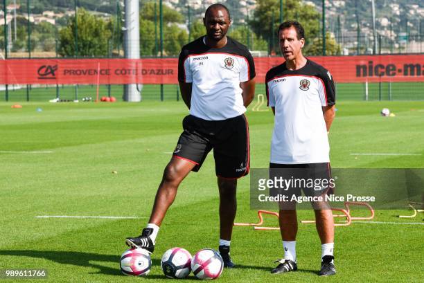 Patrick Vieira head coach of Nice and his assistant Frederic Gioria during the Training Session of OGC Nice on July 2, 2018 in Nice, France.