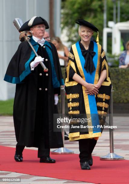Musician Annie Lennox takes part in a procession before she was installed as the new Chancellor of the Glasgow Caledonian University.