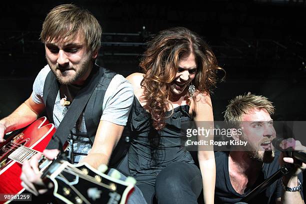 Dave Haywood, Hillary Scott and Charles Kelley of Lady Antebellum perform onstage at Nokia Theatre on May 10, 2010 in New York City.