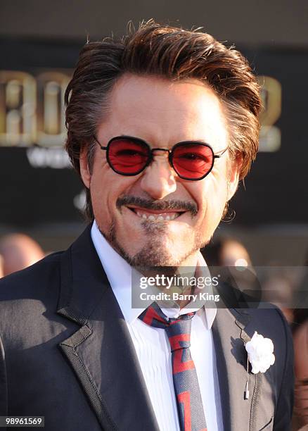 Actor Robert Downey Jr. Arrives at the Los Angeles Premiere "Iron Man 2" at the El Capitan Theatre on April 26, 2010 in Hollywood, California.