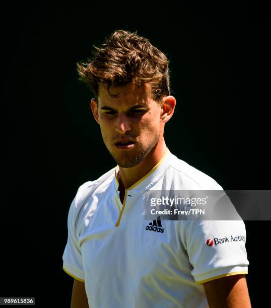 Dominic Thiem of Austria during a practice session before the start of the Championships at the All England Lawn Tennis and Croquet Club in Wimbledon...
