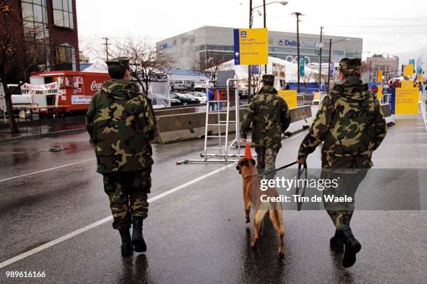 Winter Olympic Games : Salt Lake City, 2/20/02, Salt Lake City, Utah, United States --- Canine National Guards With Trained Bomb-Sniffing Dog In Salt...