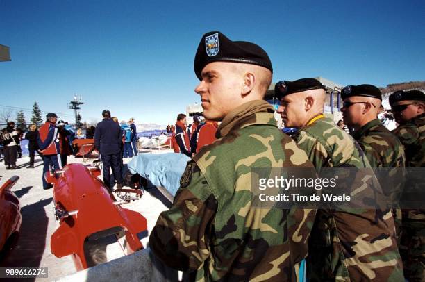 Winter Olympic Games : Salt Lake City, 2/10/02, Park City, Utah, United States --- National Guards, Of The 104Th Engineer Company B, Missouri, At A...