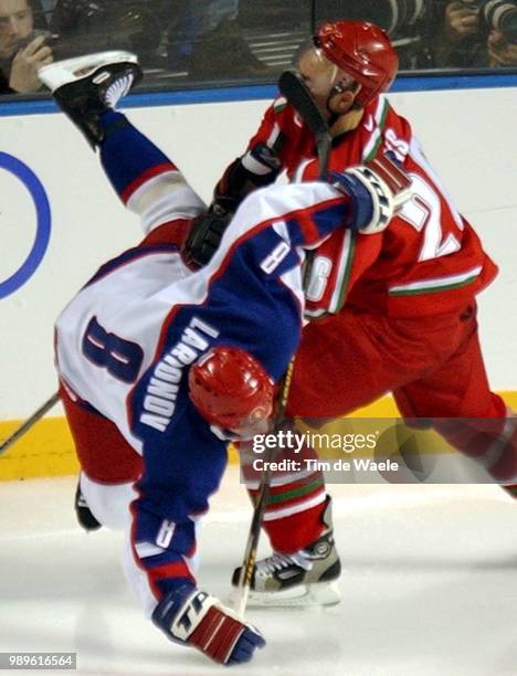 Winter Olympic Games : Salt Lake City, 02/23/02, West Valley City, Utah, United States --- Russia'S Igor Larionov And Serguei Stas Of Belarus Collide...