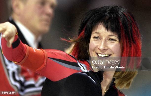 Winter Olympic Games : Salt Lake City, 02/23/02, Kearns, Utah, United States --- Wearing A Black And Red Wig, Claudia Pechstein Of Germany...