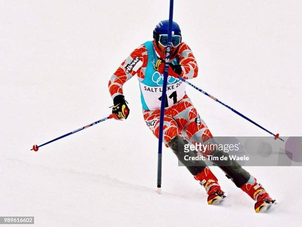 Winter Olympic Games : Salt Lake City, 2/23/02, Park City, Utah, United States --- Sebastien Amiez Of France During His Silver Medal Run In The Men'S...