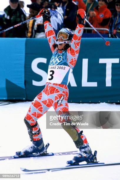 Winter Olympic Games : Salt Lake City, 2/23/02, Park City, Utah, United States --- Jean-Pierre Vidal Of France Celebrates His Gold Medal Victory In...
