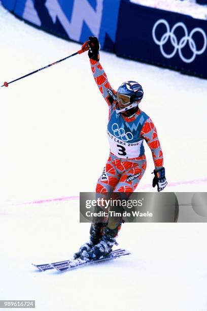 Winter Olympic Games : Salt Lake City, 2/23/02, Park City, Utah, United States --- Jean-Pierre Vidal Of France Celebrates His Gold Medal Victory In...