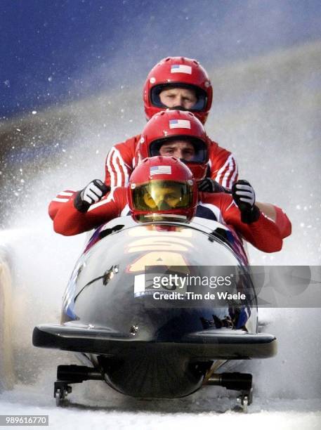 Winter Olympic Games : Salt Lake City, 02/23/02, Park City, Utah, United States --- Piloted By Brian Shimer, The Team Usa-2 Bobsleigh Ends Its Run To...