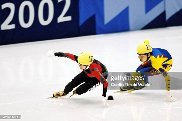 Winter Olympic Games : Salt Lake City, 2/23/02, Salt Lake City, Utah, United States --- Yang Yang Of China Leads Hyun-Gi Ko Of Korea During The...