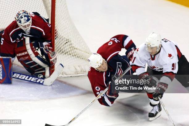 Winter Olympic Games : Salt Lake City, 2/24/02, West Valley City, Utah, United States --- Usa Men'S Hockey Team Goalie Mike Richter Watches As...
