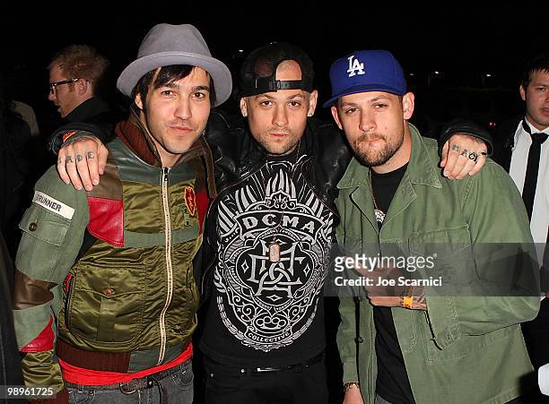Pete Wentz, Benji Madden and Joel Madden arrive to All Time Low's "Straight To DVD" World Premiere Party at The Music Box @ Fonda on May 10, 2010 in...