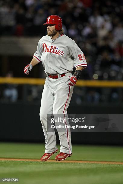 Jayson Werth of the Philadelphia Phillies leads off second base against the Colorado Rockies at Coors Field on May 10, 2010 in Denver, Colorado. The...