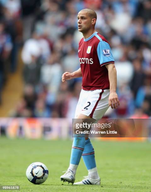 Luke Young of Aston Villa in action during the Barclays Premier League match between Aston Villa and Blackburn Rovers at Villa Park on May 9, 2010 in...