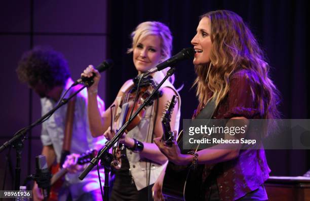 Martie Maguire and Emily Robison of the Court Yard Hounds perform at The Drop: Court Yard Hounds at The GRAMMY Museum on May 10, 2010 in Los Angeles,...