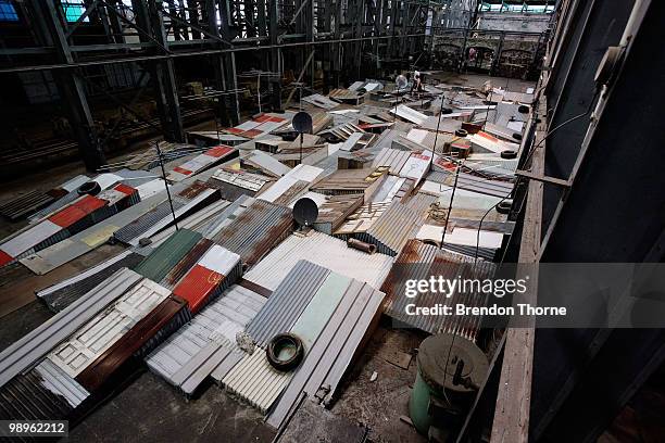 Kader Attia's sculpture "Kasbah" is displayed during a media preview of the 17th Biennale of Sydney at Cockatoo Island on May 11, 2010 in Sydney,...