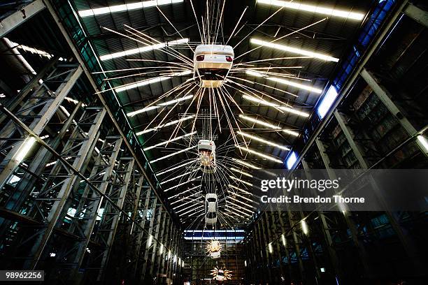 Artist Cai Guo-Qiang's sculpture "Inopportune: Stage One" is displayed during a media preview of the 17th Biennale of Sydney at Cockatoo Island on...