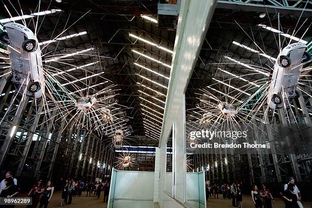 Artist Cai Guo-Qiang's sculpture "Inopportune: Stage One" is displayed during a media preview of the 17th Biennale of Sydney at Cockatoo Island on...