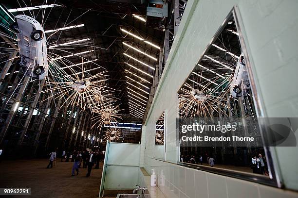 Artist Cai Guo-Qiang's sculpture "Inopportune: Stage One" is displayed during a media preview of the 17th Biennale of Sydney at Cockatoo Island on...