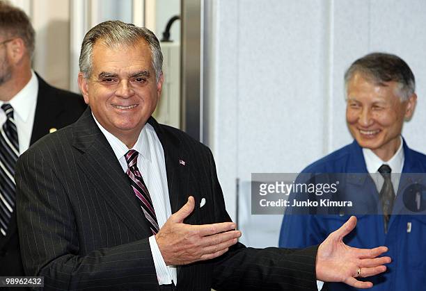 Secretary of Transportation Ray LaHood smiles as he attends the test ride of a magnetically levitated train developed by Central Japan Railways Co at...