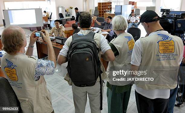 International observers visit the provincial board of canvassers in the provincial capital of Maguindanao in the southern Philippines on May 11,...