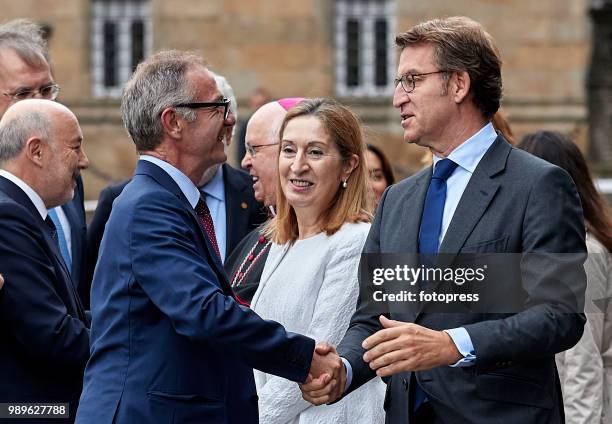 Jose Guirao the minister of culture and sport of Spain and Alberto Nunez Feijoo the president of Xunta de Galicia inaugurate the conservation and...