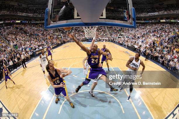 Kobe Bryant of the Los Angeles Lakers goes up for the shot against the Utah Jazz in Game Four of the Western Conference Semifinals during the 2010...