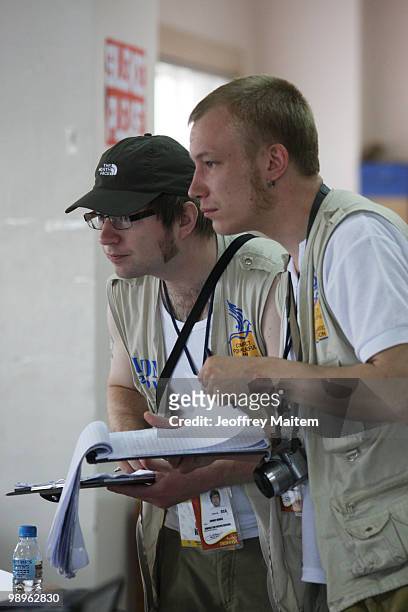 Swedish national Lennart Niemela and Finnish, Mikko Sauli, foreign monitors belonging to People's International Observers' Mission , document the...