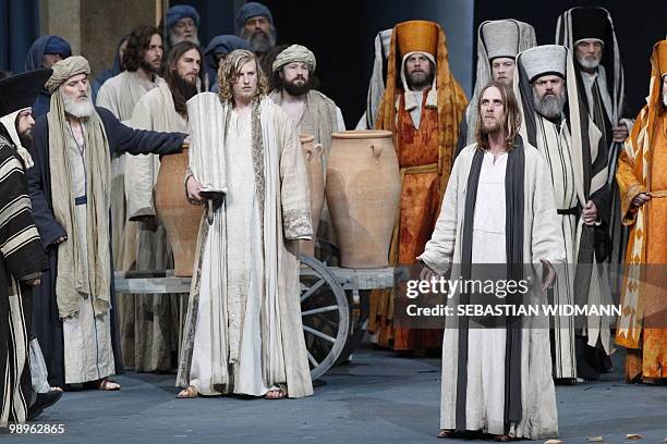 Andreas Richter in the role of Jesus and residents of the small Bavarian village of Oberammergau perform during a dress rehearsal at Oberammergau's...