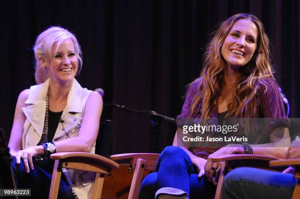 Martie Maguire and Emily Robison of The Court Yard Hounds onstage during a Q&A at The Grammy Museum on May 10, 2010 in Los Angeles, California.