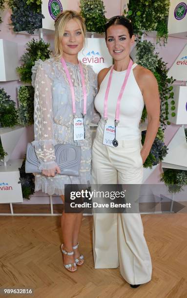 Laura Whitmore and Kirsty Gallacher attend the evian Live Young Suite at The Championship at Wimbledon on July 2, 2018 in London, England.