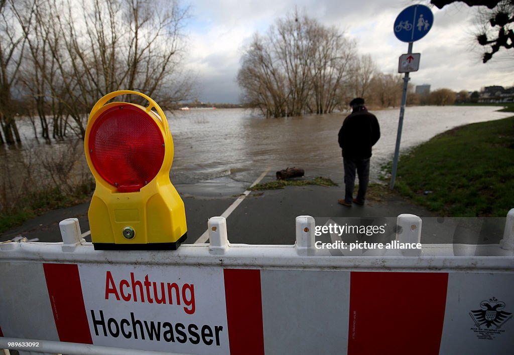Flood at the Rhine river in Cologne