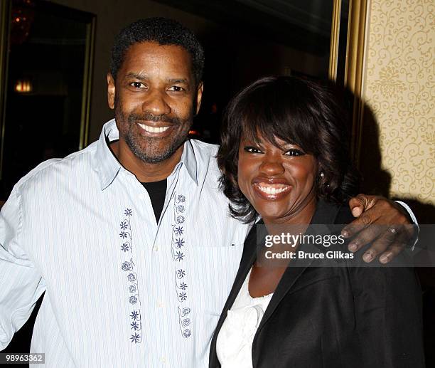 Denzel Washington and Viola Davis pose at the 75th Annual New York Drama Critics' Circle Awards at the Algonquin Hotel on May 10, 2010 in New York...