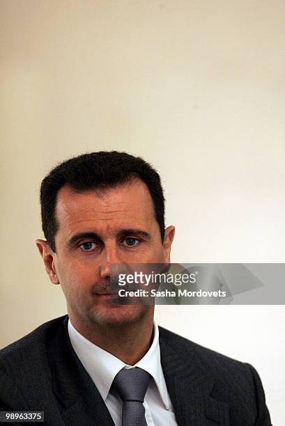 Syrian President Bashar Assad receives Russian President Dmitry Medvedev May 10, 2010 in Damascus, Syria. Medvedev is on a two-day state visit and...