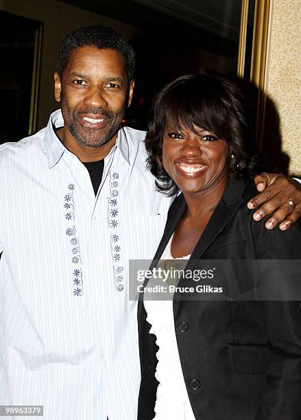 Denzel Washington and Viola Davis pose at the 75th Annual New York Drama Critics' Circle Awards at the Algonquin Hotel on May 10, 2010 in New York...