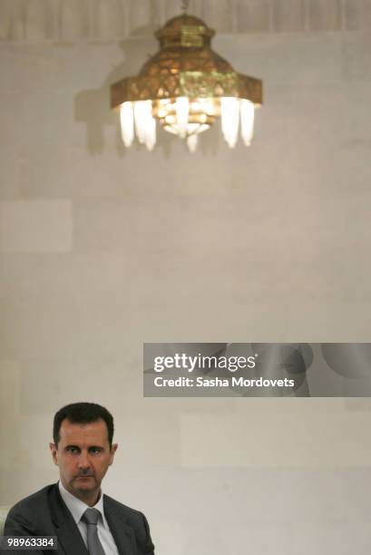 Syrian President Bashar Assad receives Russian President Dmitry Medvedev May 10, 2010 in Damascus, Syria. Medvedev is on a two-day state visit and...