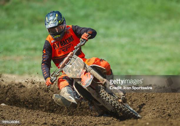 Cade Autenrieth rides through the corner during the Lucas Oil Pro Motorcross - Tennessee National race at Muddy Creek Raceway in Blountville, TN.
