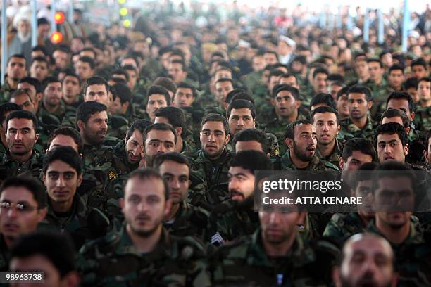 Members of Iran's elite Revolutionary Guards attend the first day of celebrations marking the anniversary of the Islamic revolution at the Behesht-e...