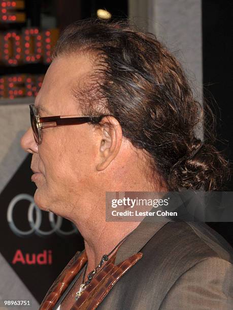 Actor Mickey Rourke arrives at the "Iron Man 2" world premiere held at El Capitan Theatre on April 26, 2010 in Hollywood, California.