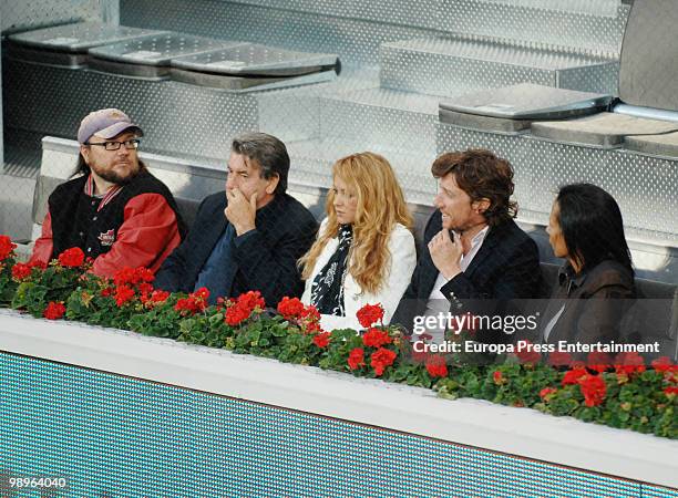 Santiago Segura, Manono Santana, Paulina Rubio, Nicolas Vallejo Najera and Claudia attend Mutua Madrilena Madrid Open - Day Three on May 10, 2010 in...